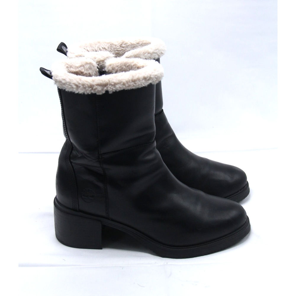Timberland Dalston Vibe Boots Womens Size 9 Black Leather Warm Lined Side Zip